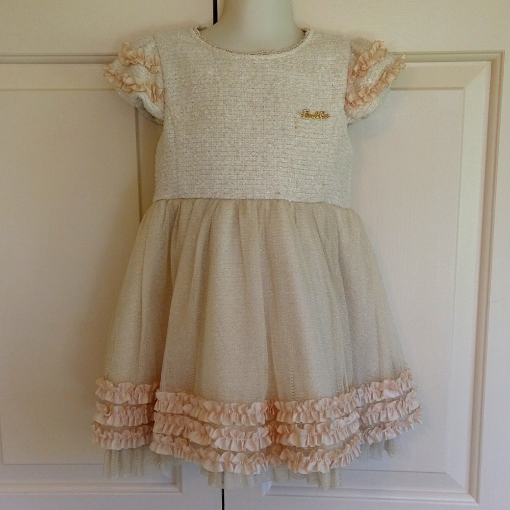 French Cat golden toddler dress